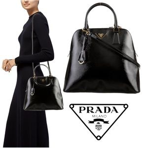 Prada Black Saffiano Dome Satchel Crossbody Bag